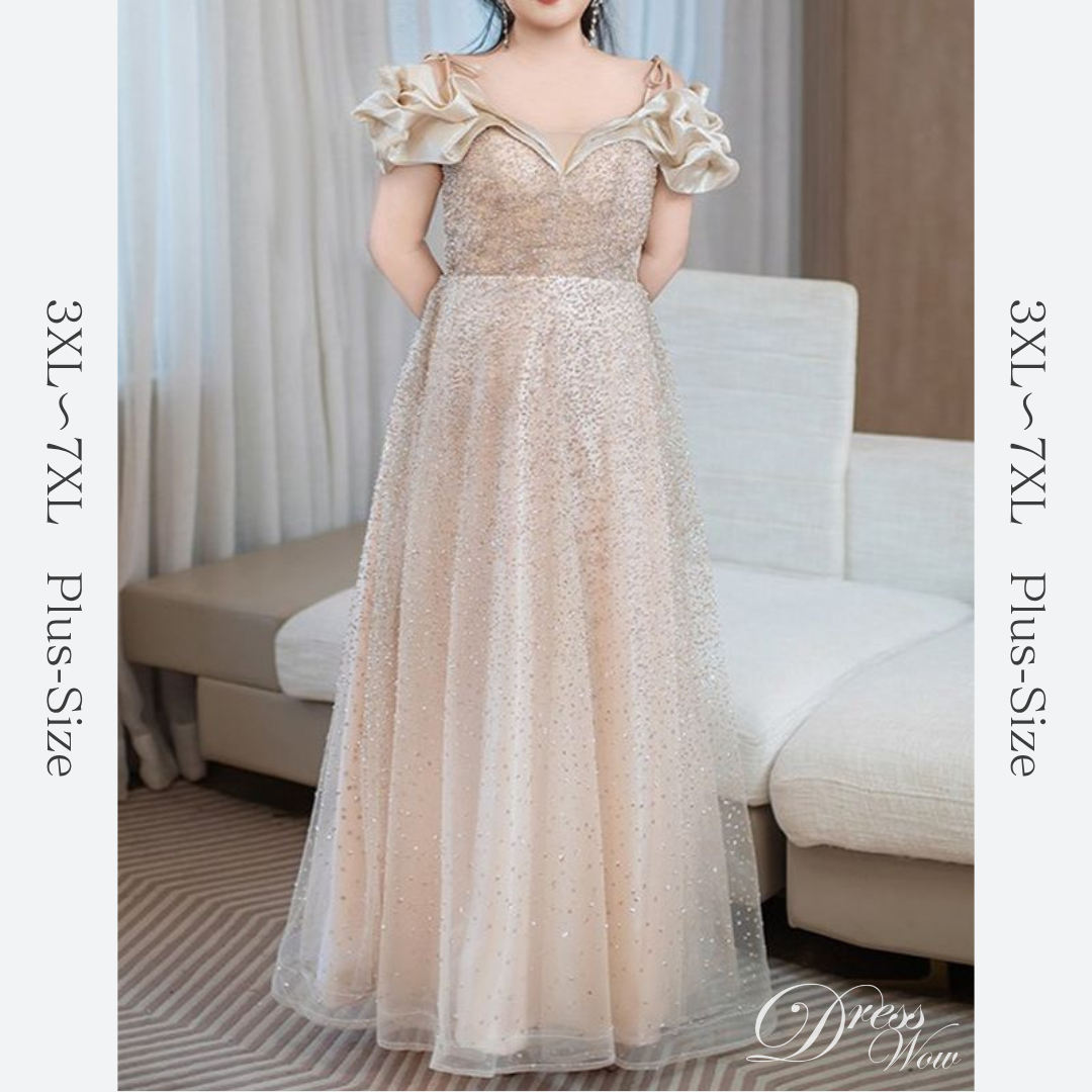 【3XL〜7XL】シャンパンルミナスシアードレス　D2066
