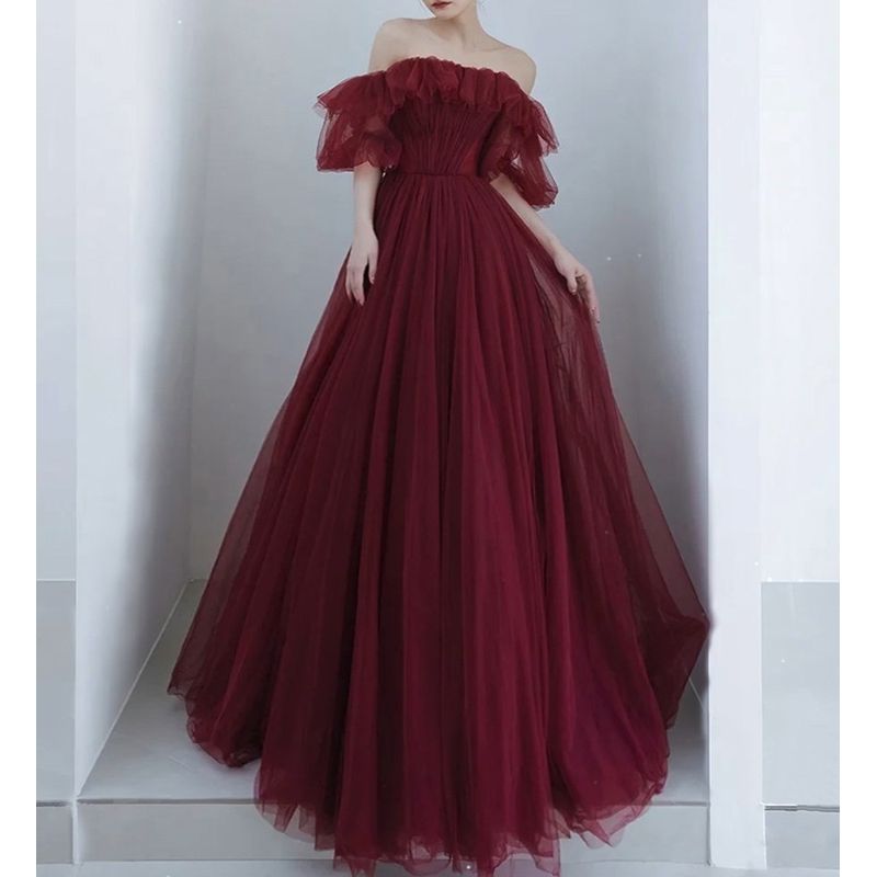 Dress　Shoulder 2WAY wine red dress　D132