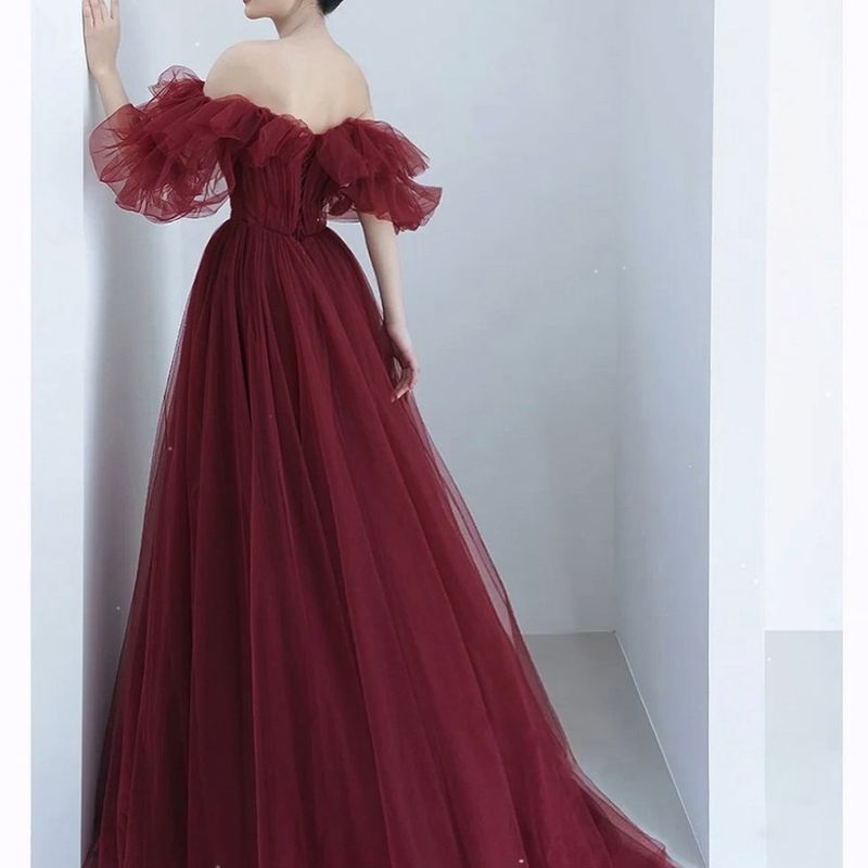 Dress　Shoulder 2WAY wine red dress　D132