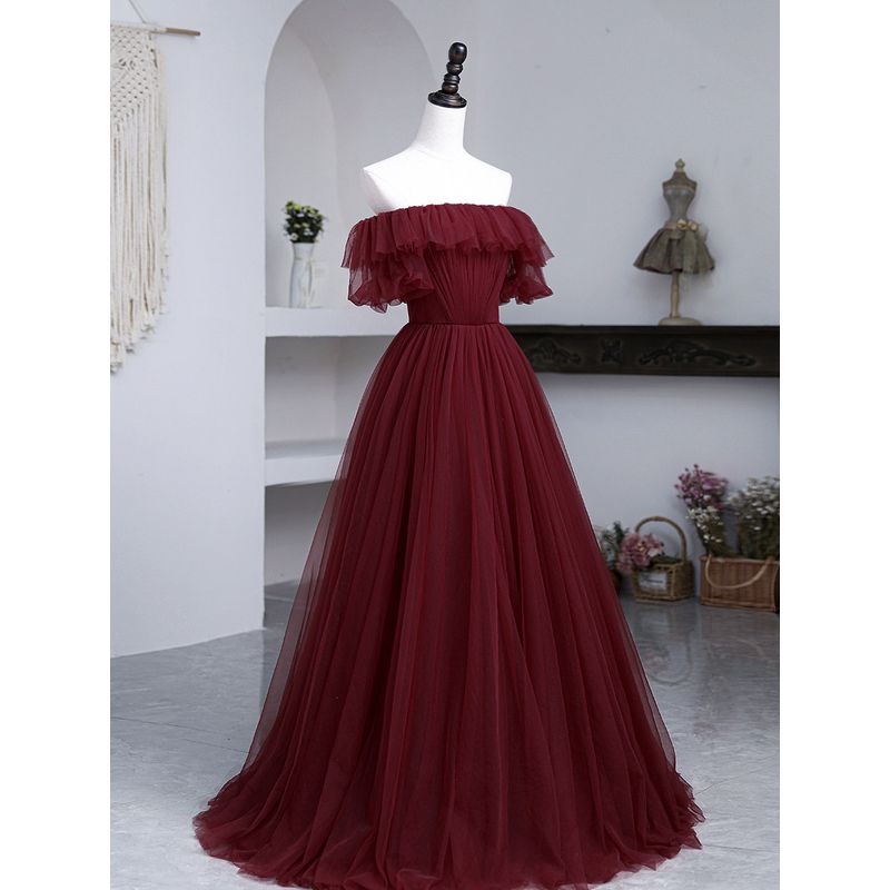 Dress　Shoulder 2WAY wine red dress　D132