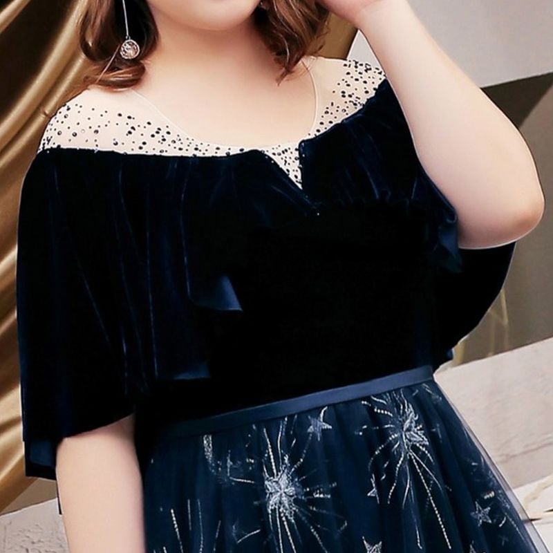 【3XL〜7XL】ケープスリーブロマンティックドレス　D1622
