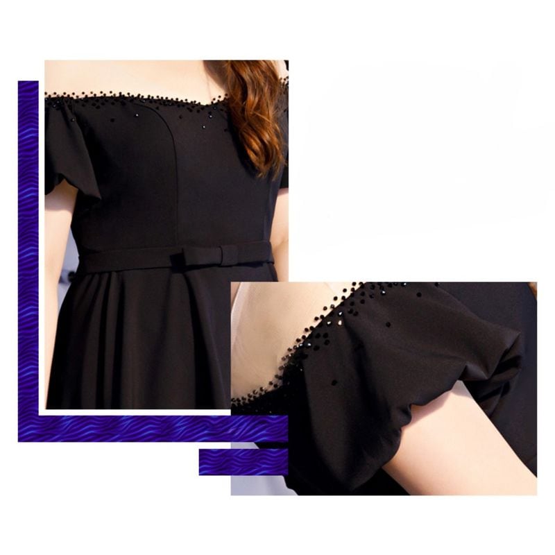 【3XL〜7XL】オフショルダーパフスリーブドレス　D1619