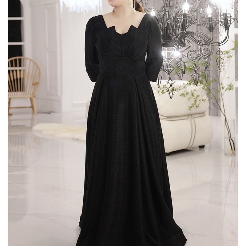 【3XL〜7XL】ヘムネックロングスリーブドレス　D1544