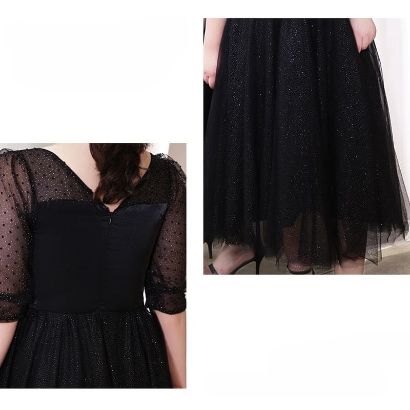 【3XL〜7XL】ヘムネックパフスリーブチュールドレス　D1614