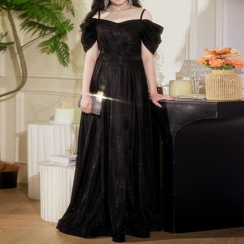 【3XL〜7XL】オフショルダーロングドレス　D1526