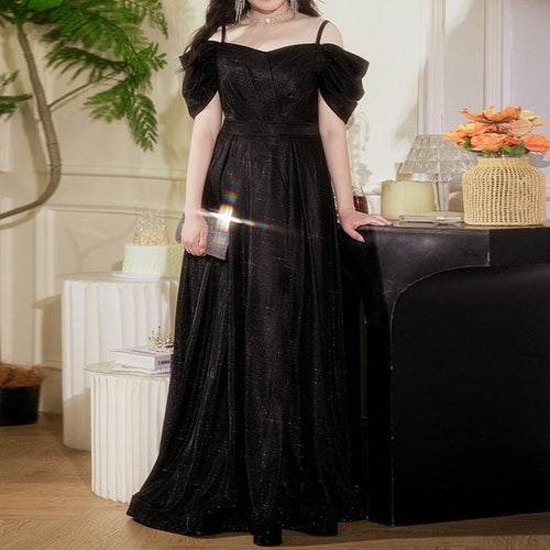 【3XL〜7XL】オフショルダーロングドレス　D1526