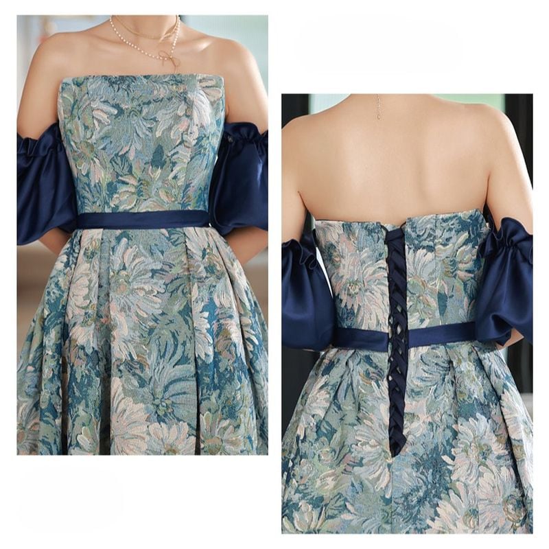 フラワージャガードベアトップドレス　D1417