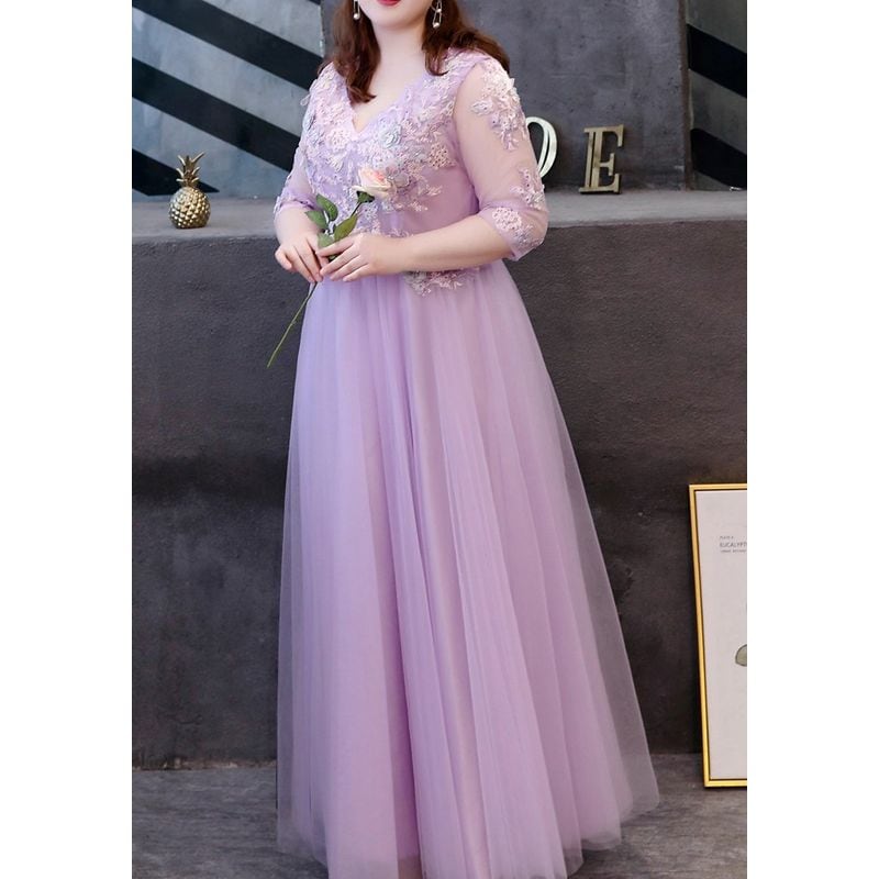 【3XL〜7XL】フラワー装飾チュールドレス　D1562