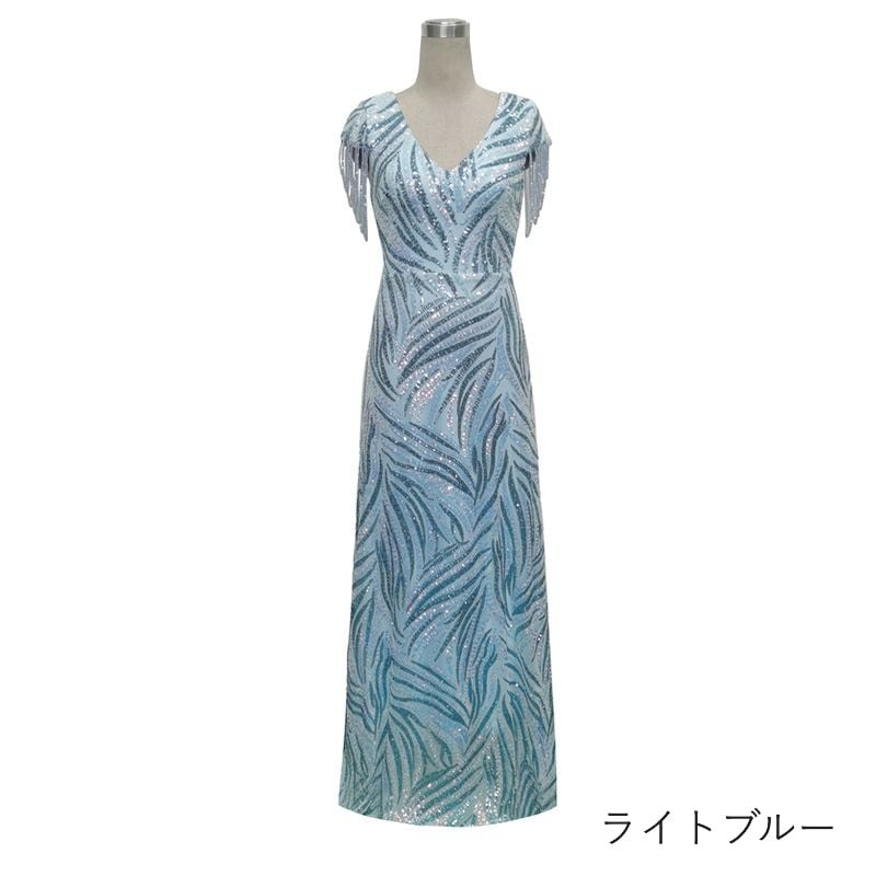 ビーズスリーブスパンコールスレンダードレス　10color　D1708