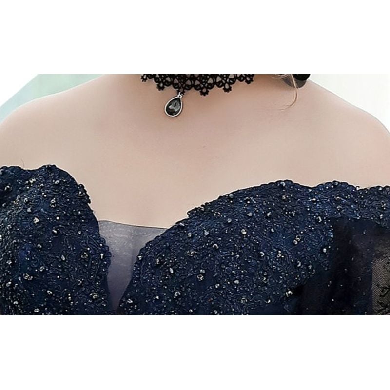 【3XL〜7XL】オフショルダーチュールドレス　D1580