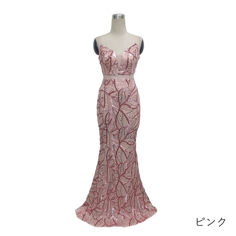 スパンコールリーフ柄マーメイドドレス　10color　D1684