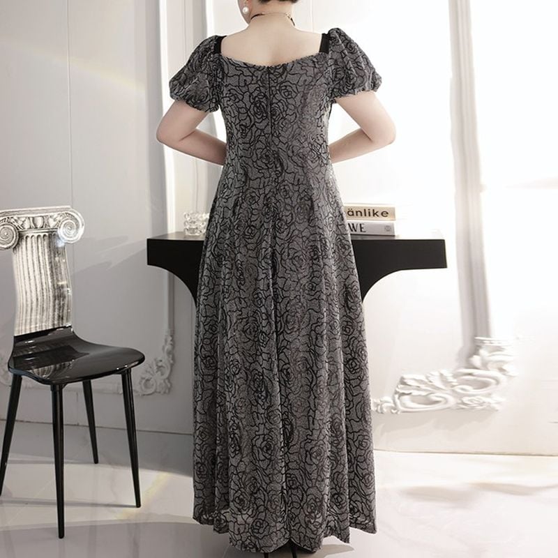 【3XL〜7XL】パフスリーブローズドレス　D1530