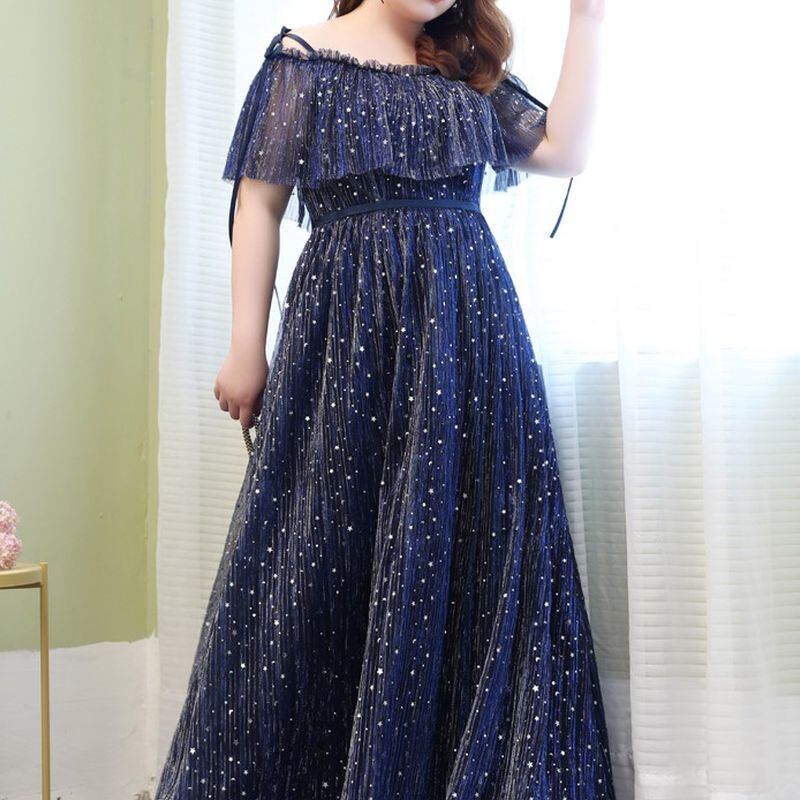 【3XL〜7XL】ショールスリーブチュールドレス　D1561