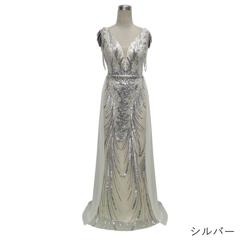 スパンコールロングトレーンマーメイドドレス　7color　D1698