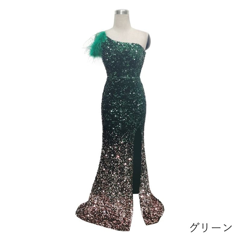 スパンコールワンショルダーマーメイドドレス　6color　D1709