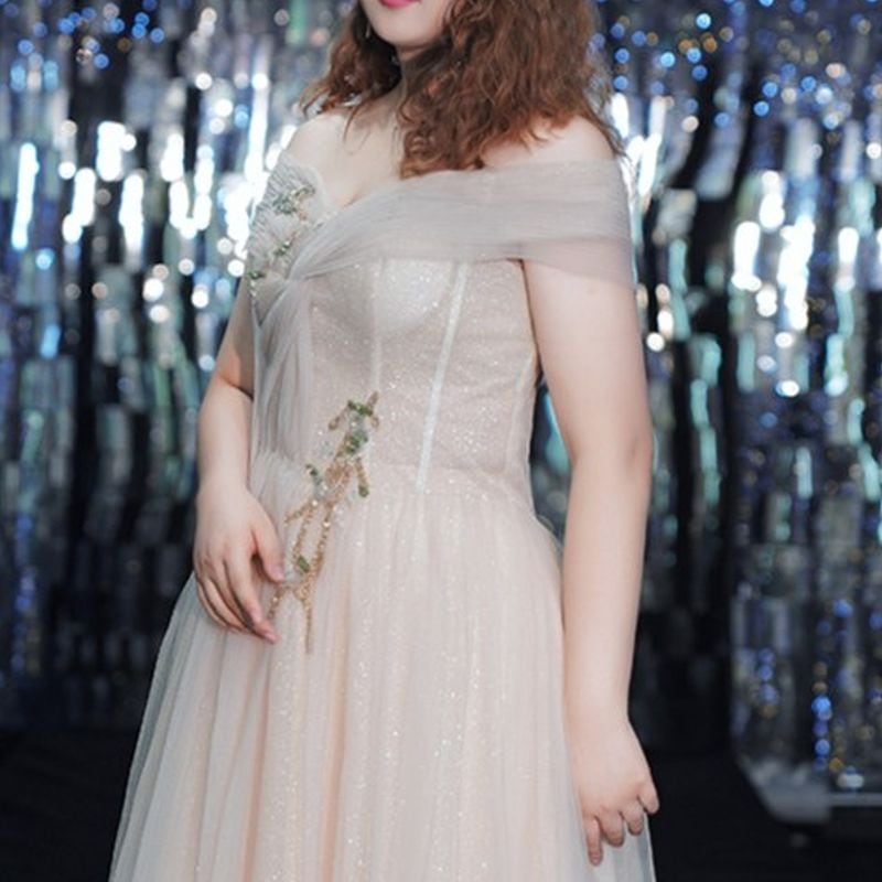 【3XL〜7XL】オフショルダーチュールドレス　D1597