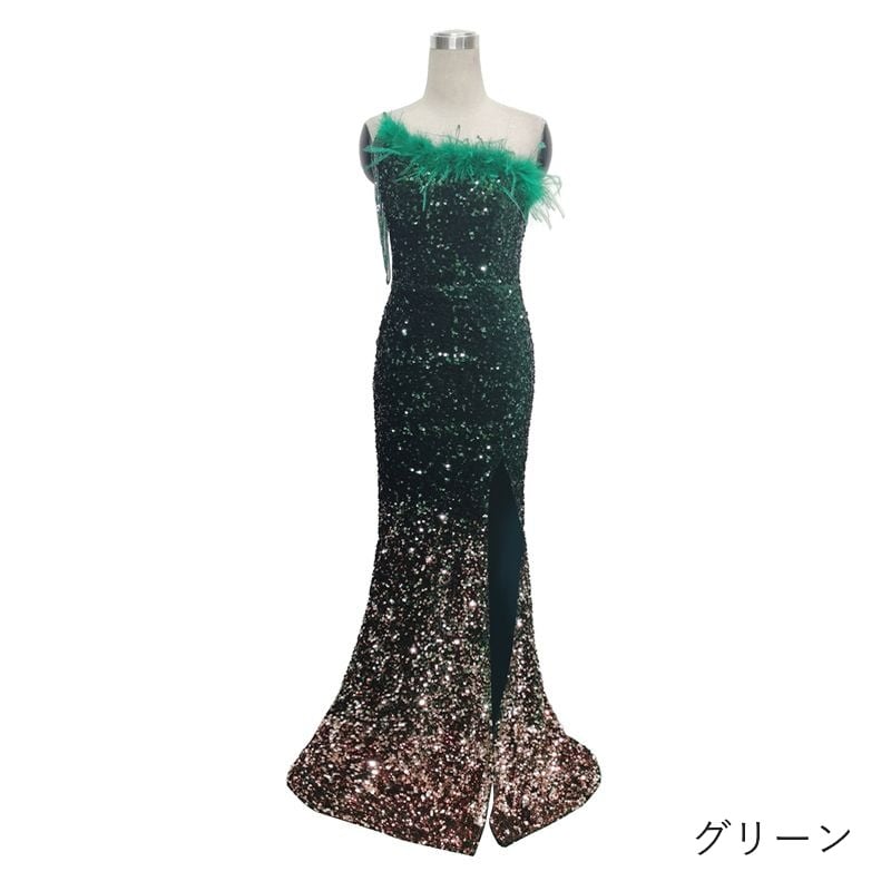 スパンコールワンショルダーマーメイドドレス　7color　D1702