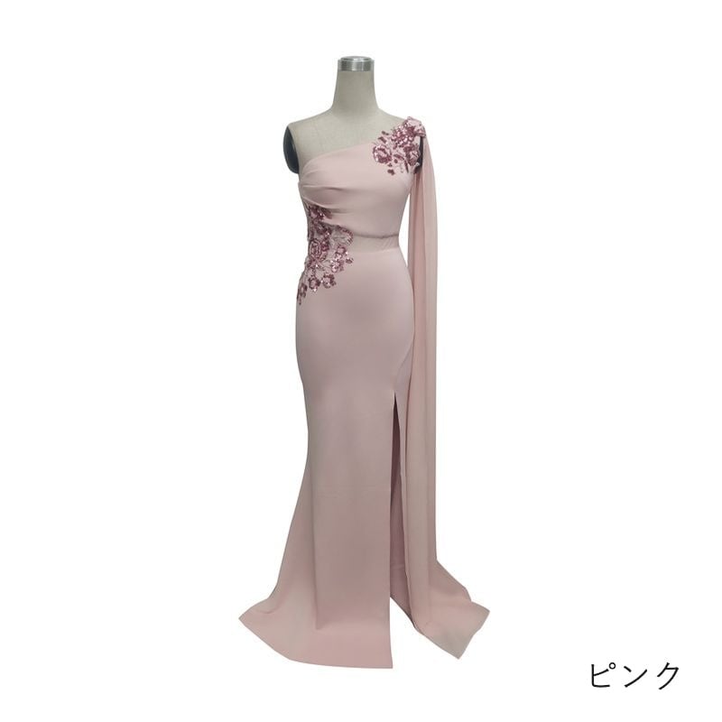 ワンショルダーシアーケープマーメイドドレス　8color　D1686