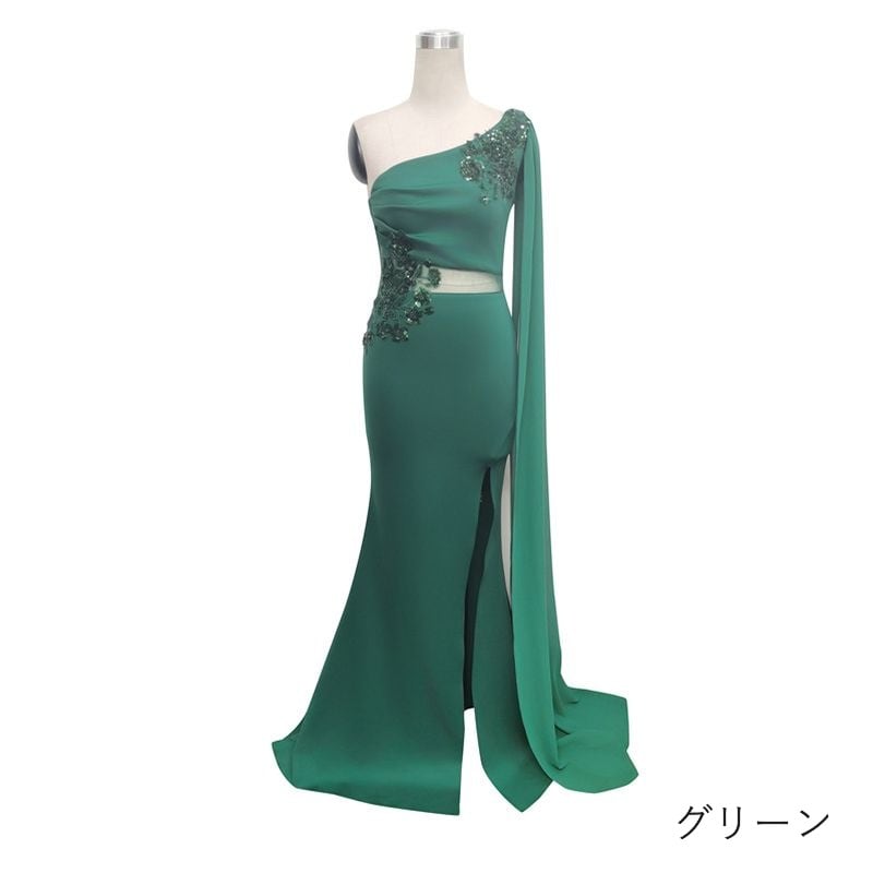 ワンショルダーシアーケープマーメイドドレス　8color　D1686