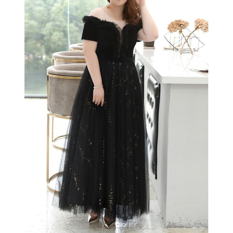 【3XL〜7XL】オフショルダーチュールドレス　D1556