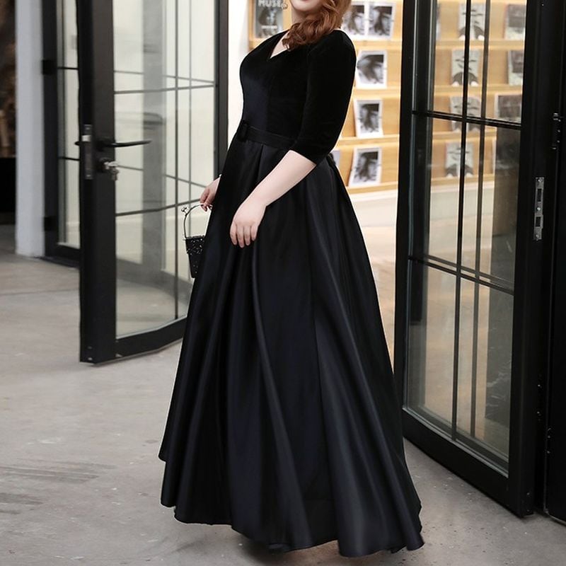 3XL〜7XL】ベルベット切替Vネックドレス D1618 – DRESSWOW（ドレスワオ）
