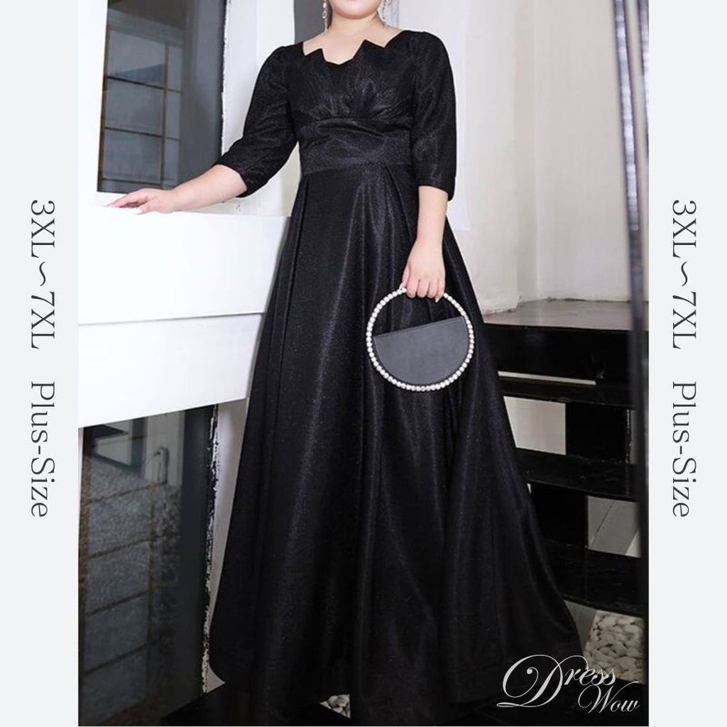 【3XL〜7XL】ヘムネックロングスリーブドレス　D1544
