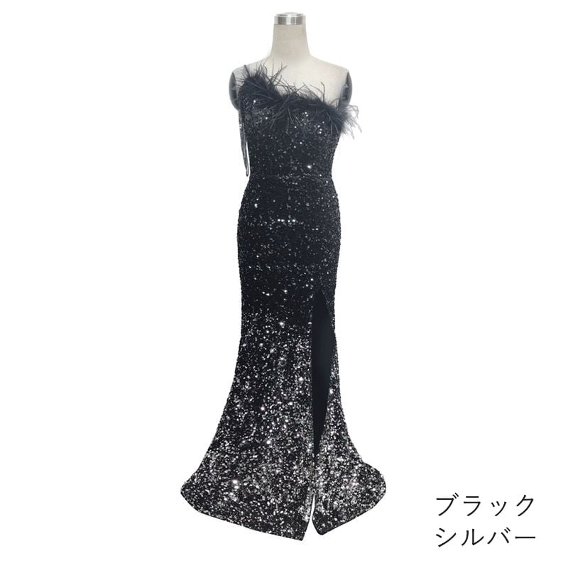 スパンコールワンショルダーマーメイドドレス　7color　D1702