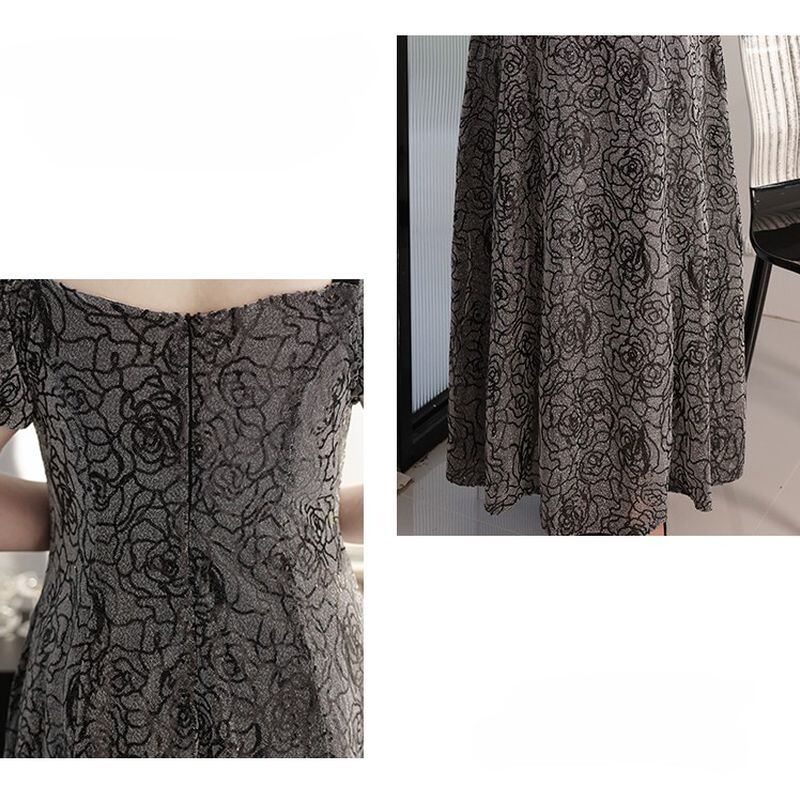 【3XL〜7XL】パフスリーブローズドレス　D1530