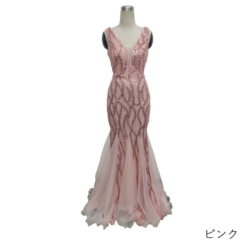 スパンコール裾フレアマーメイドドレス　10color　D1685