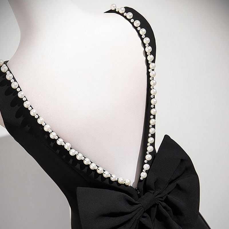 パールリボンバックレスドレス　D1713