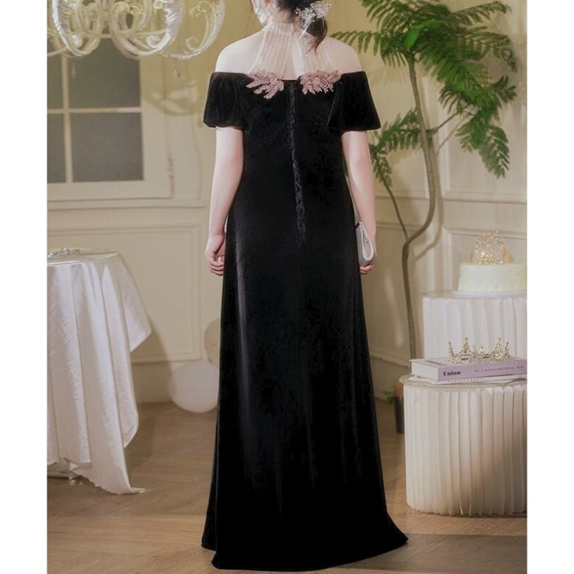 【3XL〜7XL】スパンコール切替デザインドレス　D1527
