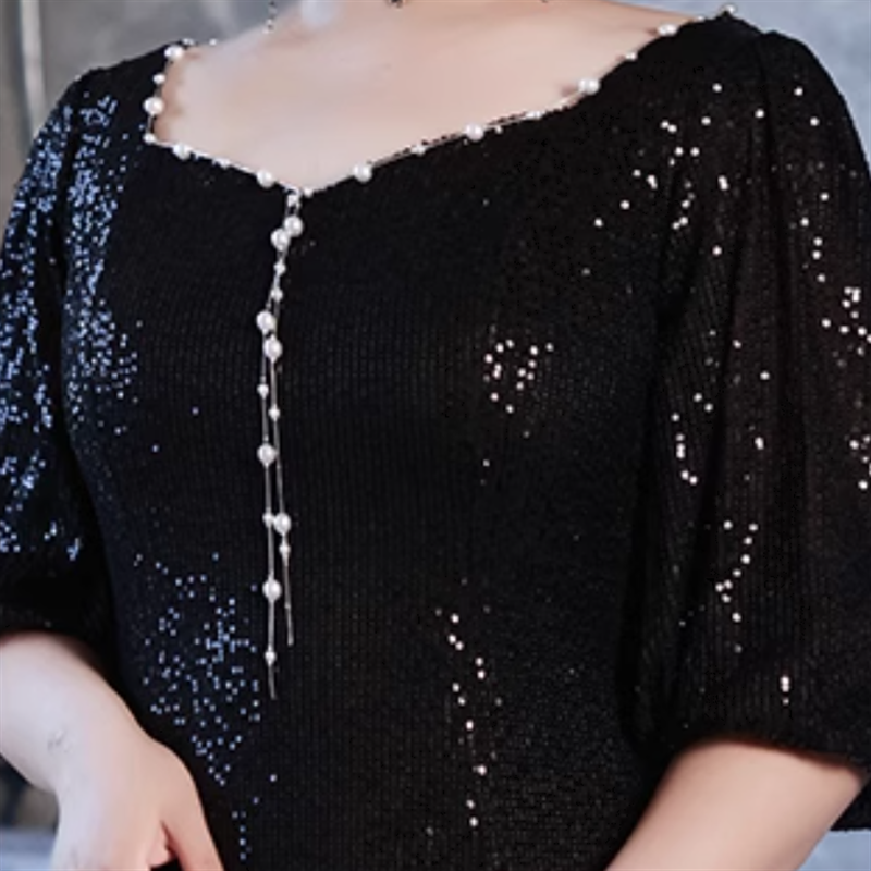 【3XL〜7XL】スパンコールスリットミディ丈ドレス　D1615