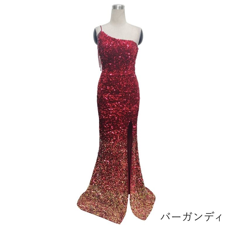 スパンコールワンショルダーマーメイドドレス　7color　D1699