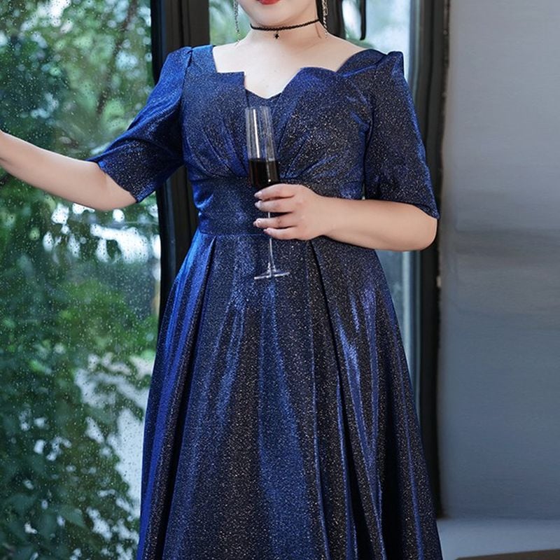 【3XL〜7XL】ヘムネックグリッタードレス　D1553