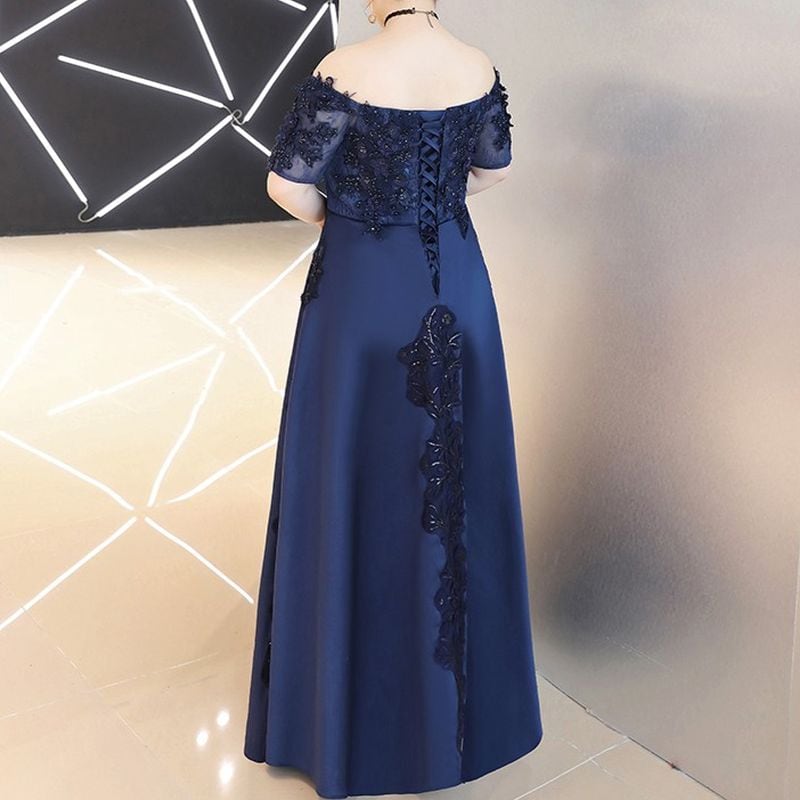 【3XL〜7XL】オフショルダーサテンドレス　2color　D1532
