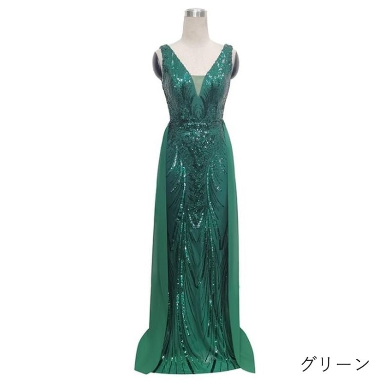 スパンコールロングトレーンマーメイドドレス　7color　D1697