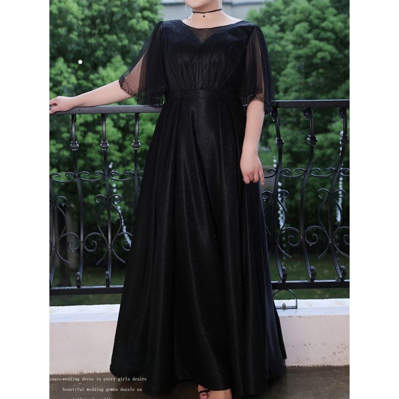 【3XL〜7XL】シアースリーブロングドレス　D1620