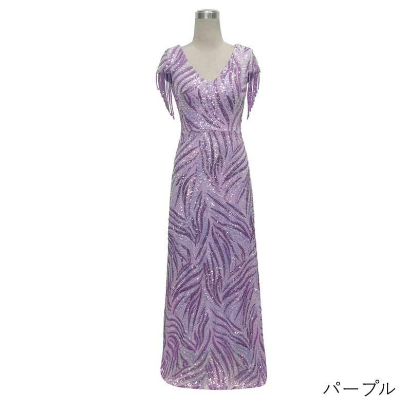 ビーズスリーブスパンコールスレンダードレス　10color　D1708