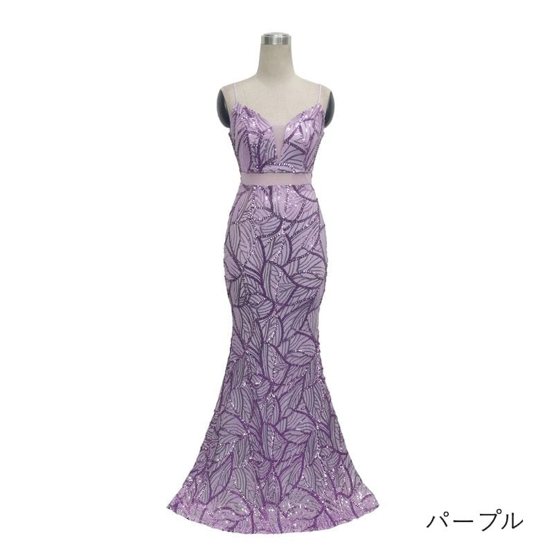 スパンコールリーフ柄マーメイドドレス　10color　D1684
