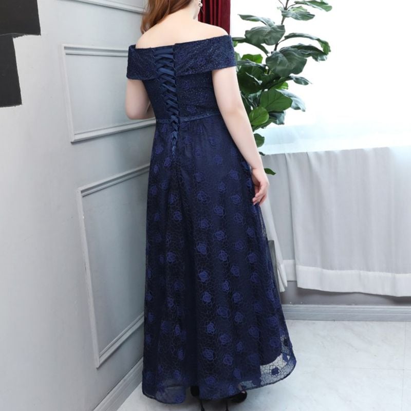 【3XL〜7XL】オフショルダーフラワーレースドレス　D1574