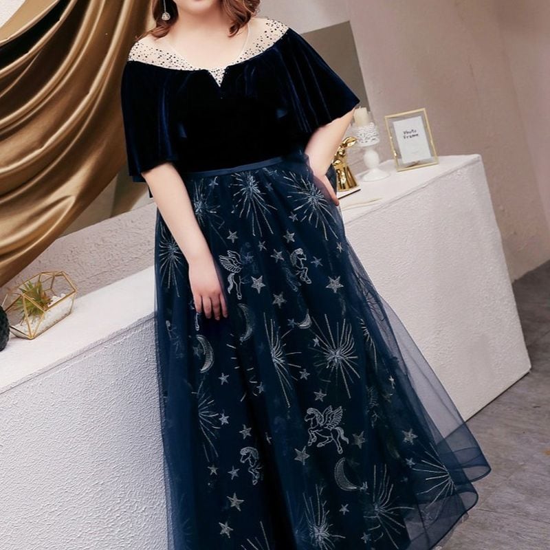 【3XL〜7XL】ケープスリーブロマンティックドレス　D1622