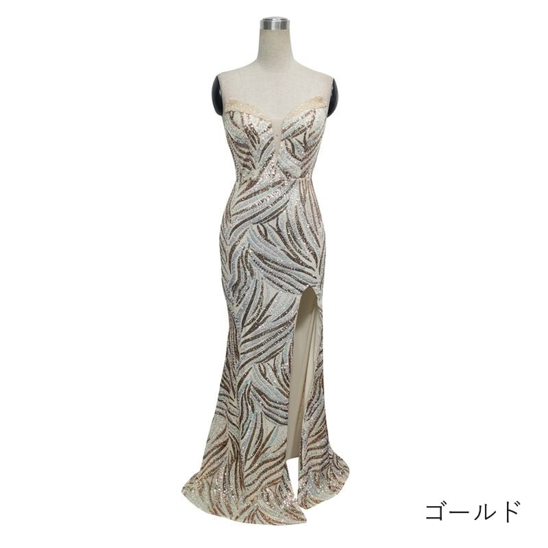 スパンコールベアトップマーメイドドレス　10color　D1694