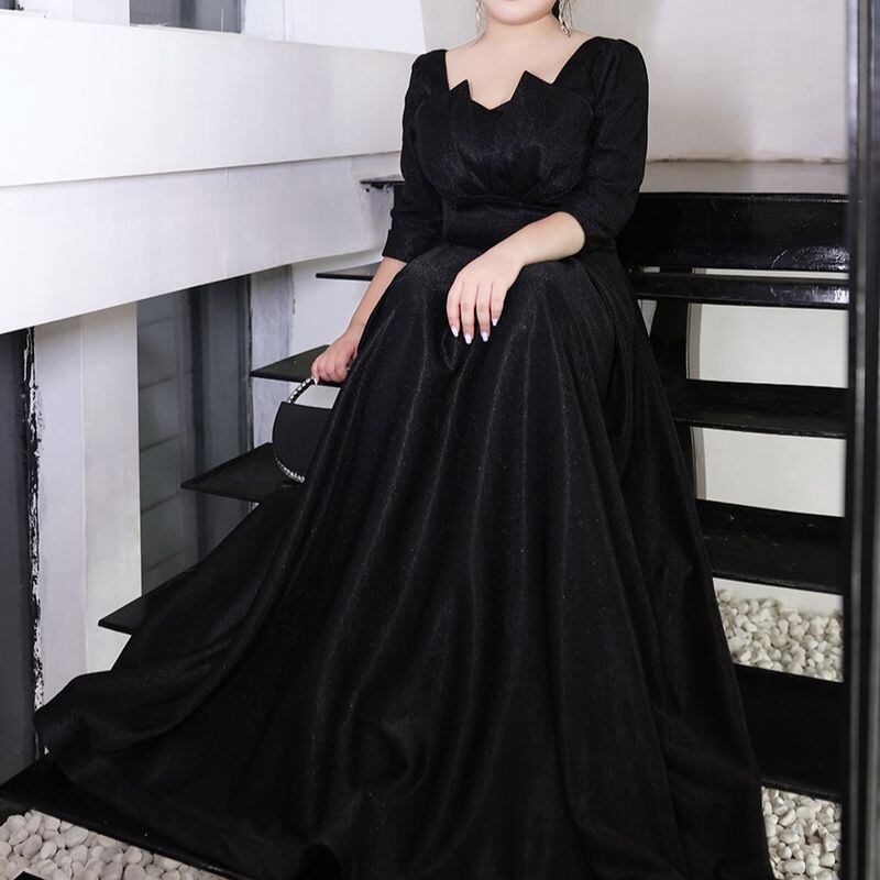【3XL〜7XL】ヘムネックロングスリーブドレス　D1544