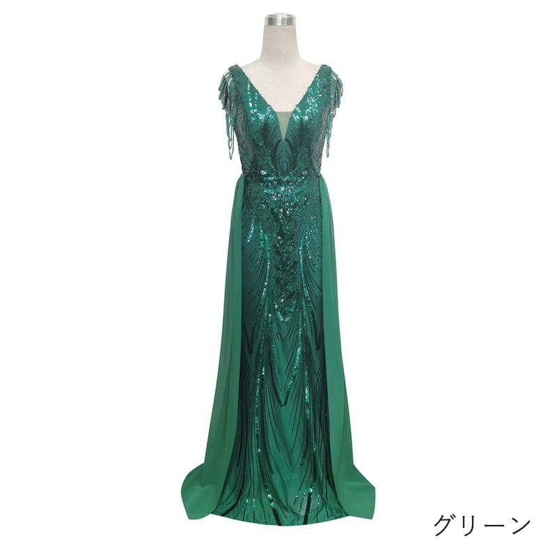 スパンコールロングトレーンマーメイドドレス　7color　D1698
