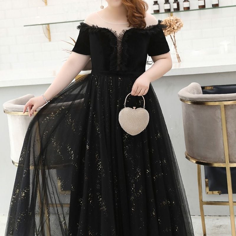 【3XL〜7XL】オフショルダーチュールドレス　D1556