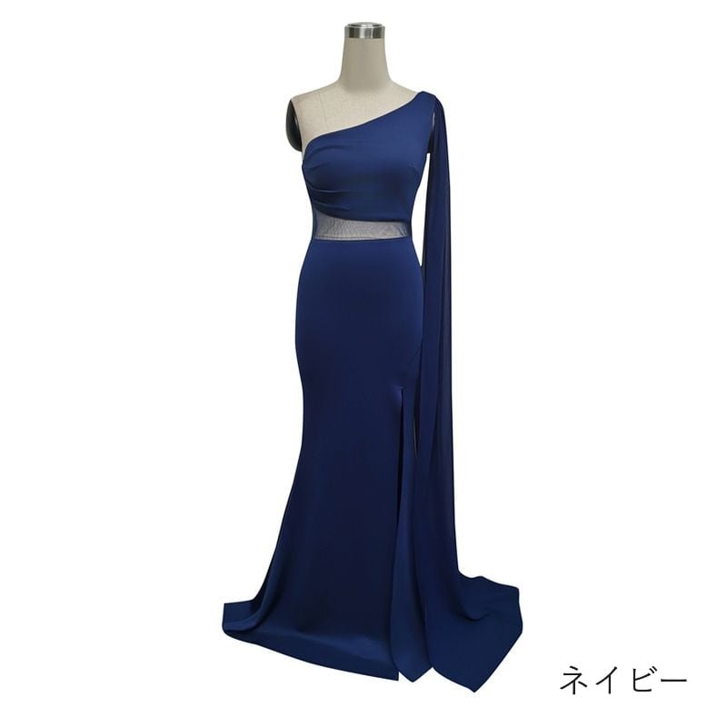 ワンショルダーシアーケープマーメイドドレス　8color　D1687