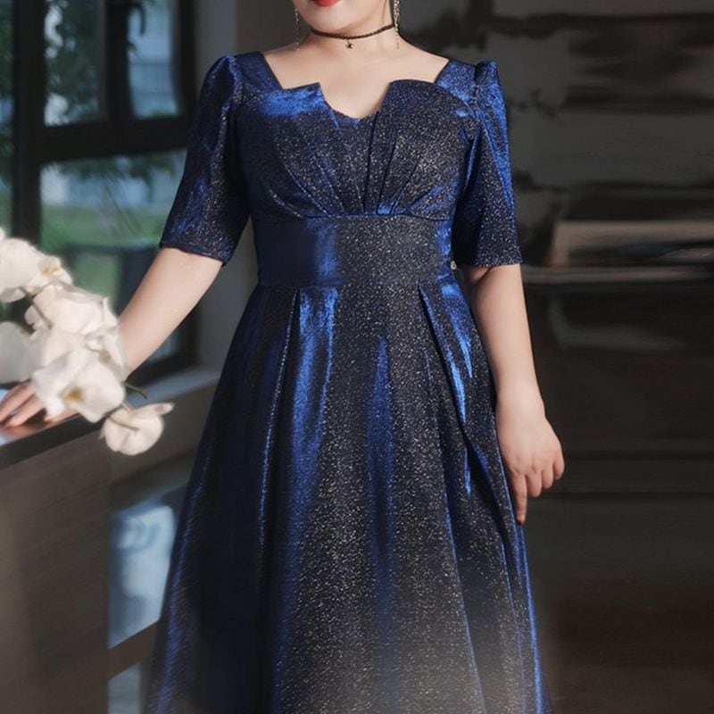 【3XL〜7XL】ヘムネックグリッタードレス　D1553