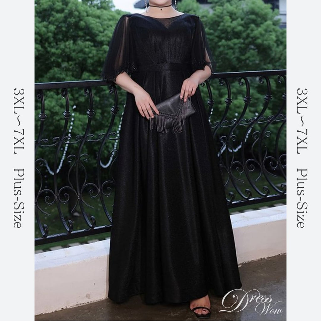 【3XL〜7XL】シアースリーブロングドレス　D1620