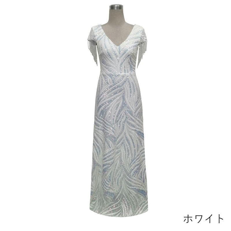 ビーズスリーブスパンコールスレンダードレス　10color　D1708