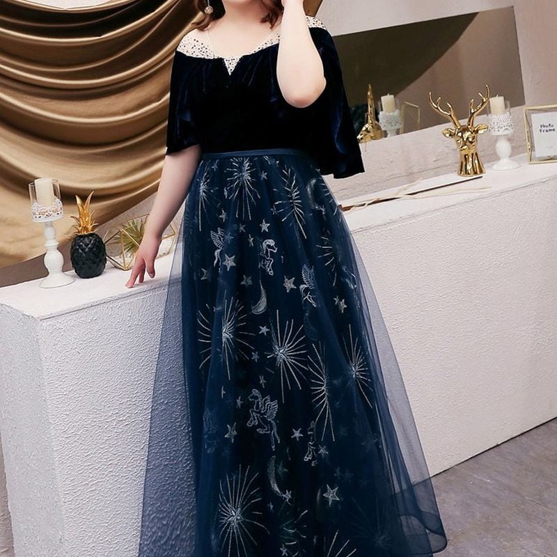 【3XL〜7XL】ケープスリーブロマンティックドレス　D1622
